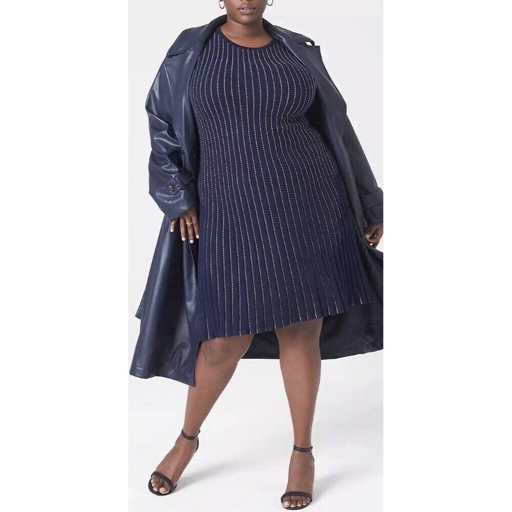 Lane Bryant Perfect Sleeve Fit & Flare Navy Sweater Dress 18/20 Stretch Nautical